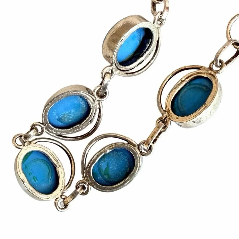 Silver Turquoise tone Link Bracelet silver tone
